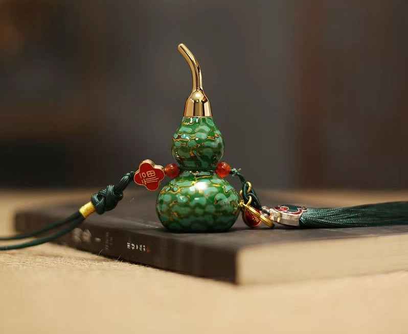 Hand-Painted Brass Gourd Pendant with Urushi Lacquer Art Premium Brass | Traditional Chinese Lacquer Craftsmanship